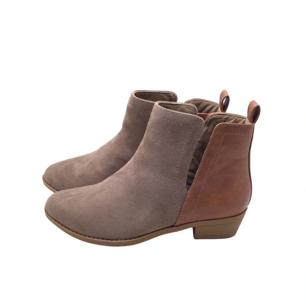 Corkys Girls Shield Bootie Cognac/Beige Faux Leather 1” Heel NIB